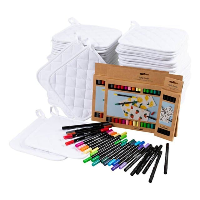 Topflappen & Textilmalstifte, 1 Set, Wei?, Schwarz, Standard-farben