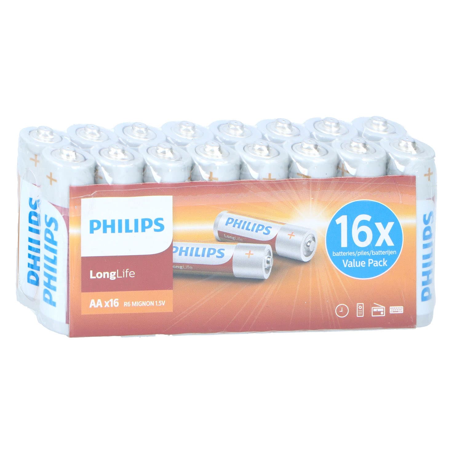 Batterijen Philips Longlife AA: 16 stuks (84122)