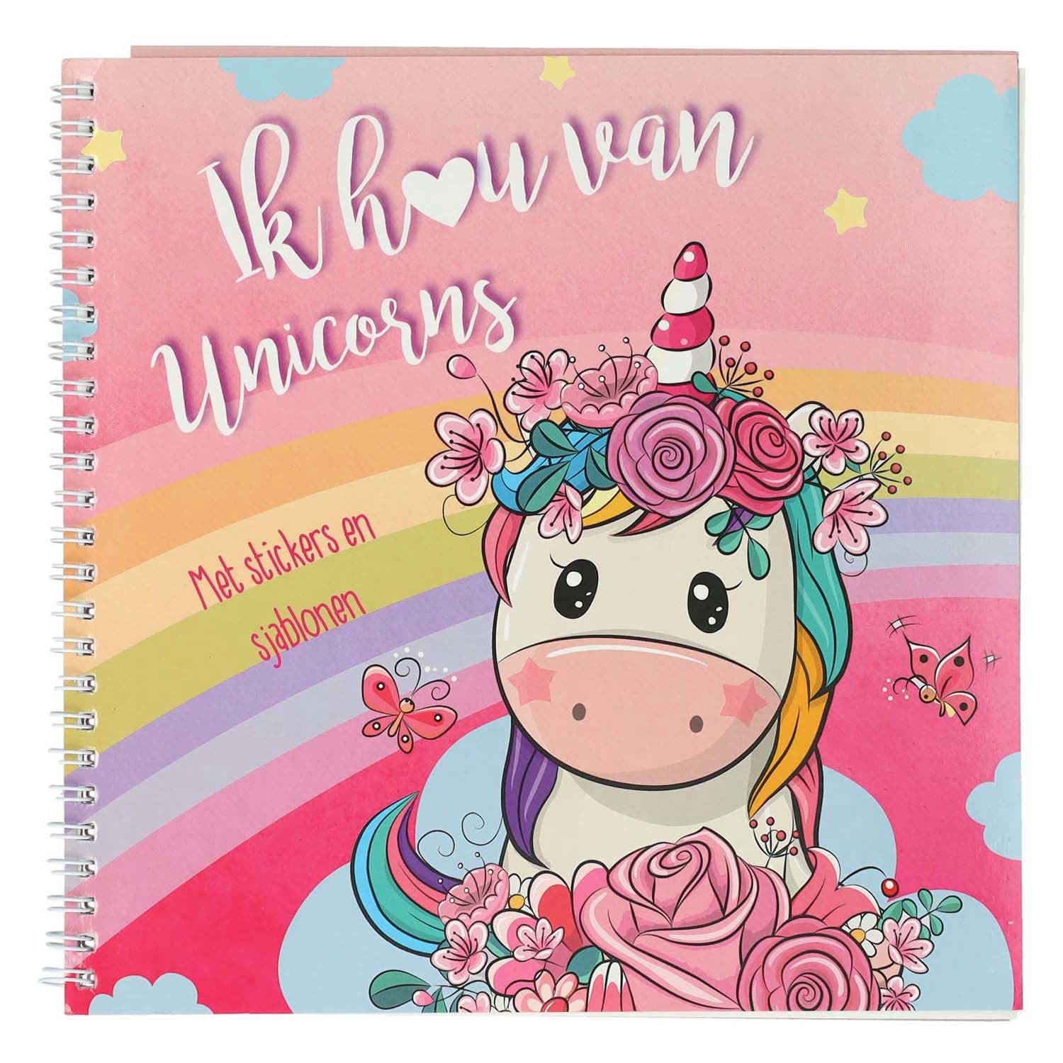 Sticker- en Sjablonenboek Ik hou van Unicorns