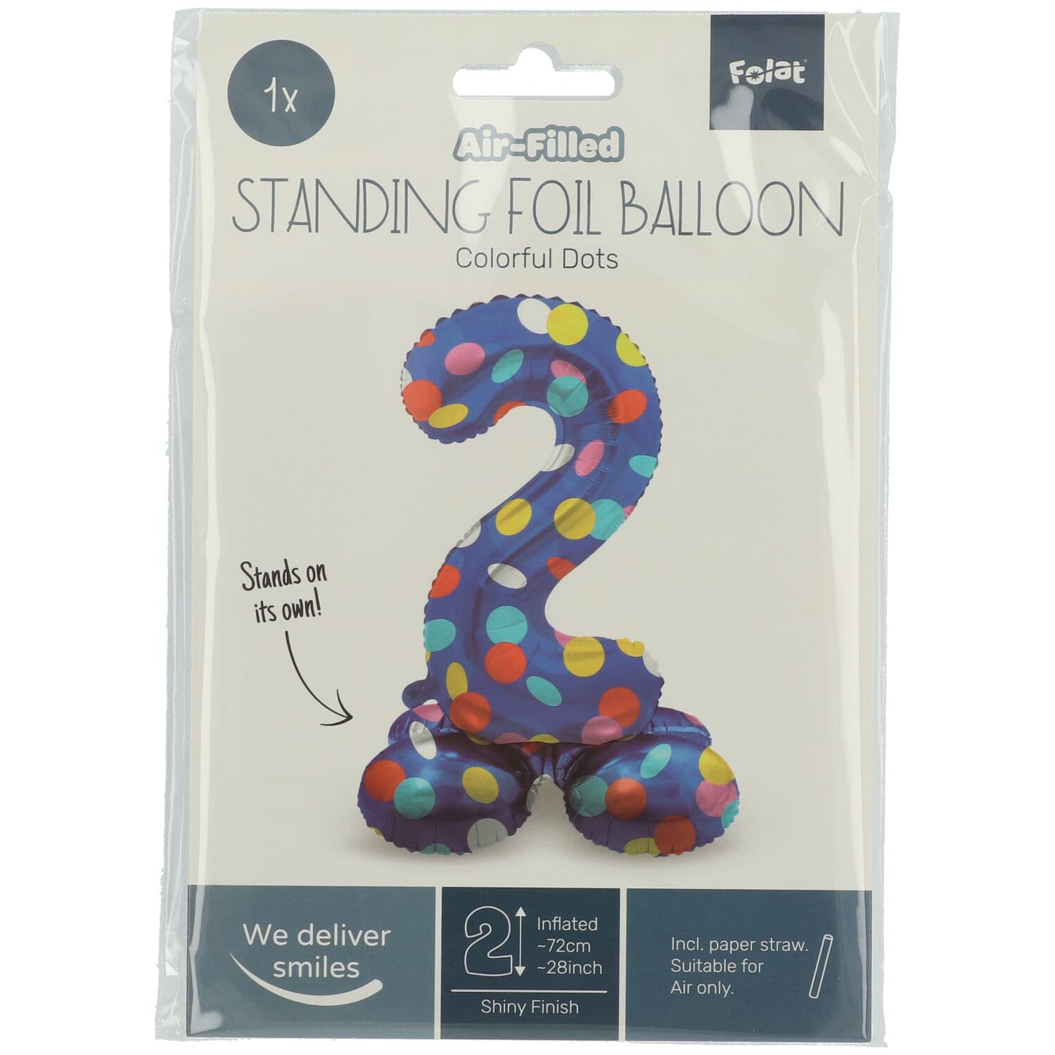 Staande Folieballon Colorful Dots Cijfer 2 - 72cm