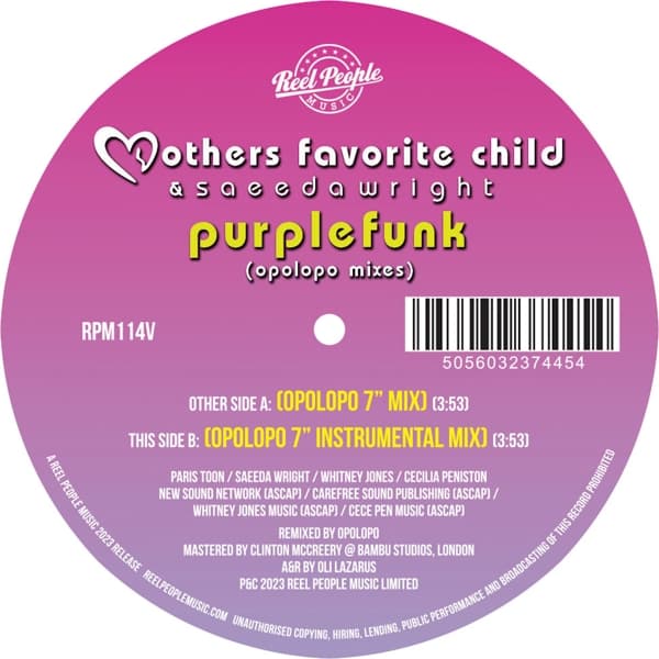 Mothers Favorite Child & Saeeda Wright - Purple Funk (Opolopo Mixes) (7" Single) (Coloured Vinyl)