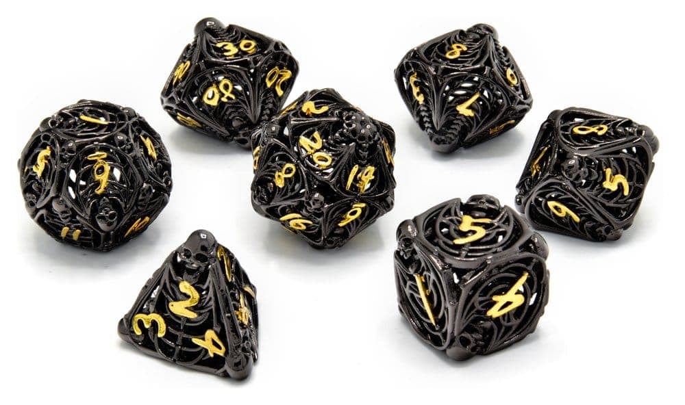 CritStones Hollow Metal Dice Set Soulreaper Gold (7)