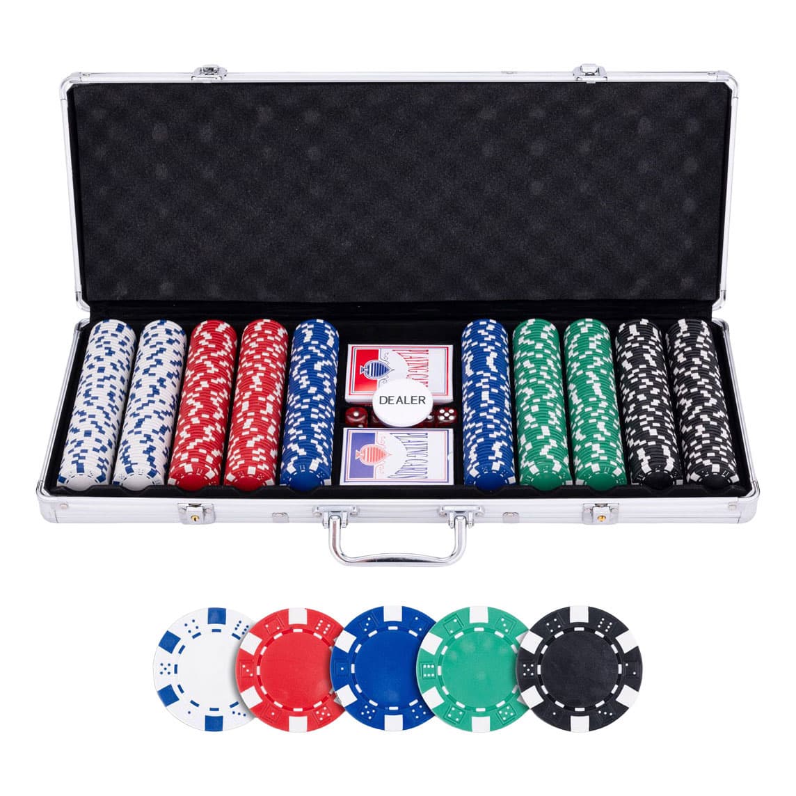 Pokerset in Zilveren Koffer - 500 chips 11,5gr.