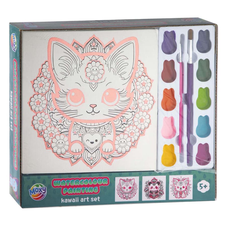Aquarel Schilderen Kawaii Art Set - 3x Canvas Kat