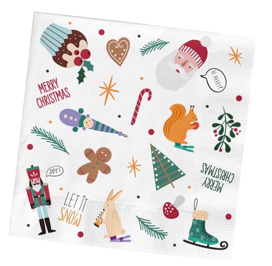 Servetten - Kerstsymbolen - Holly Jolly - 33x33 cm - 20 stuks