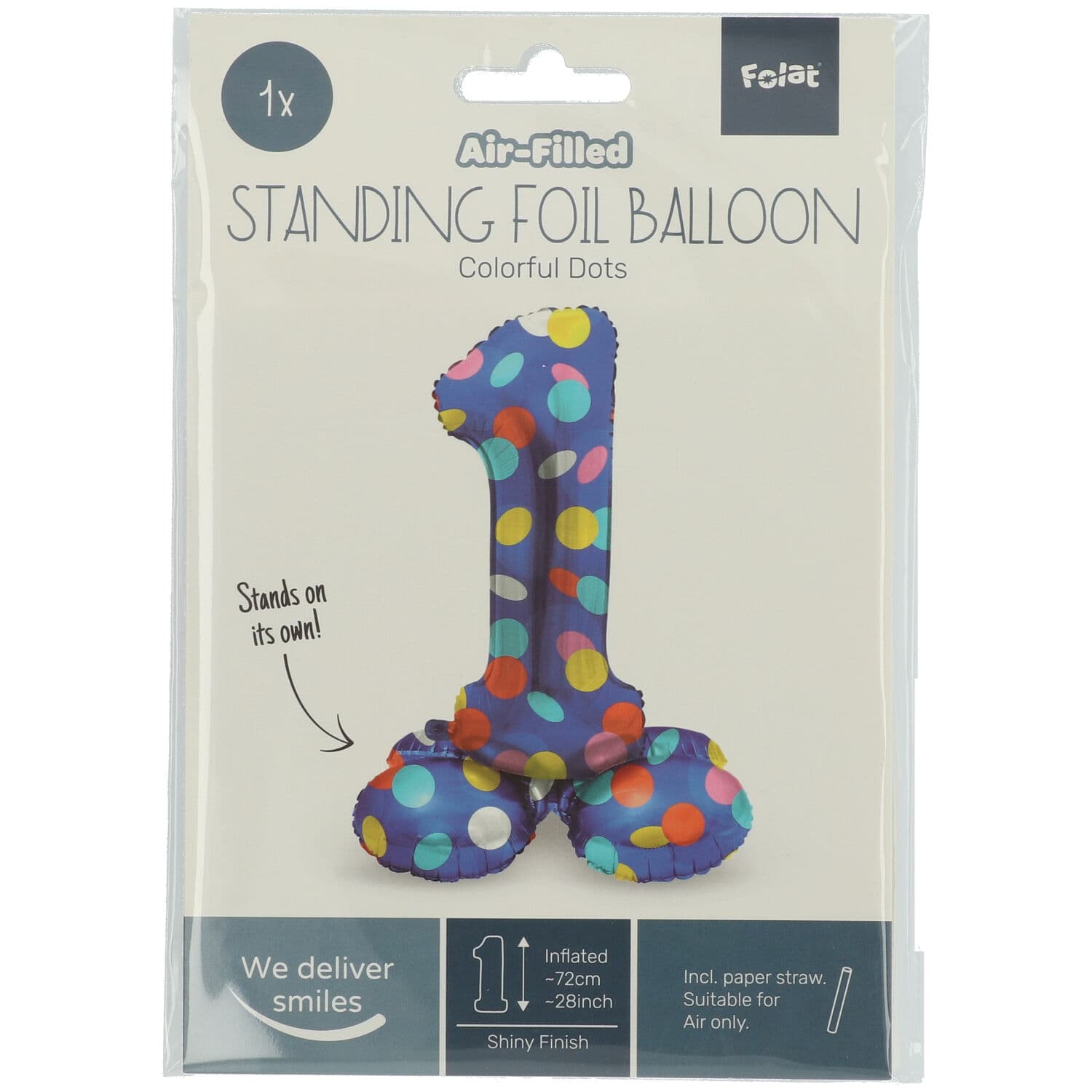 Staande Folieballon Colorful Dots Cijfer 1 - 72cm