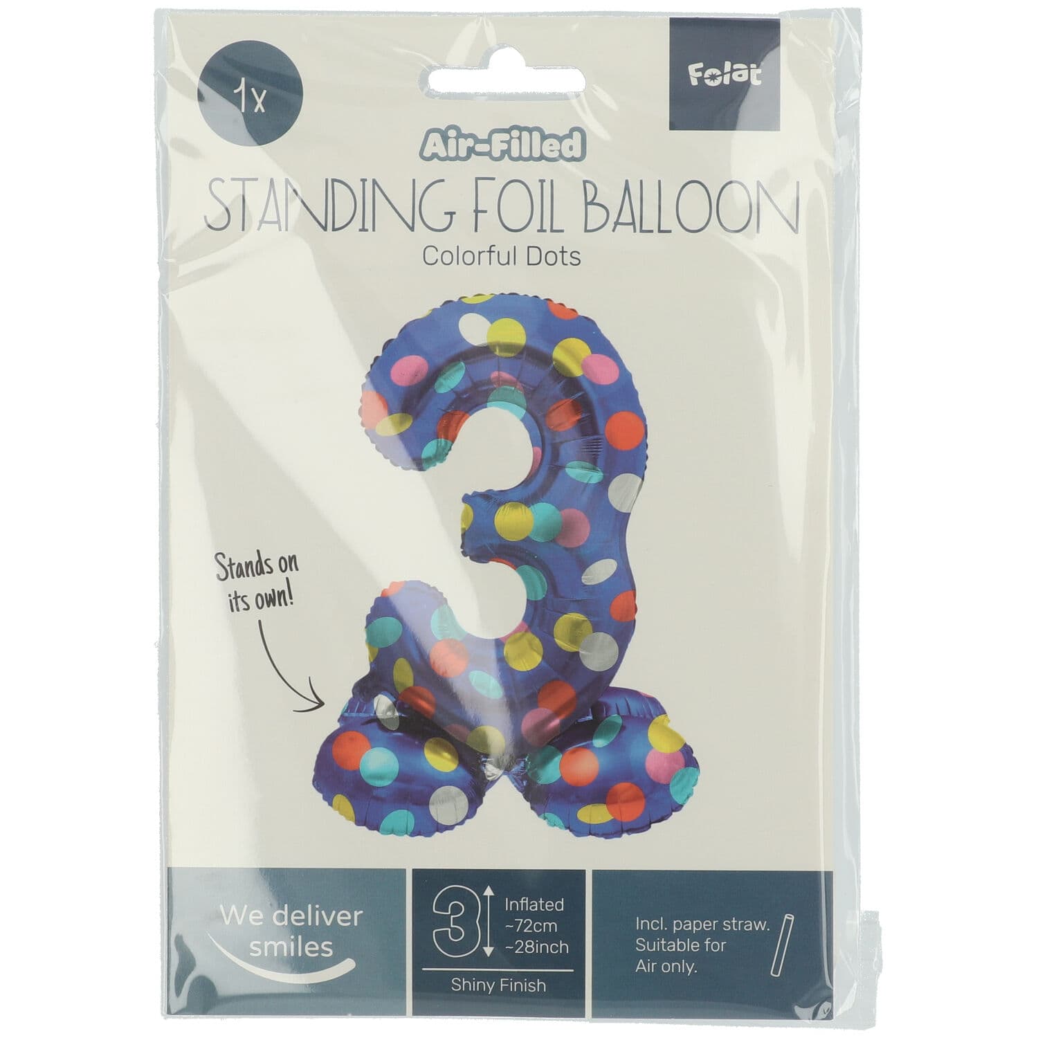 Staande Folieballon Colorful Dots Cijfer 3 - 72cm