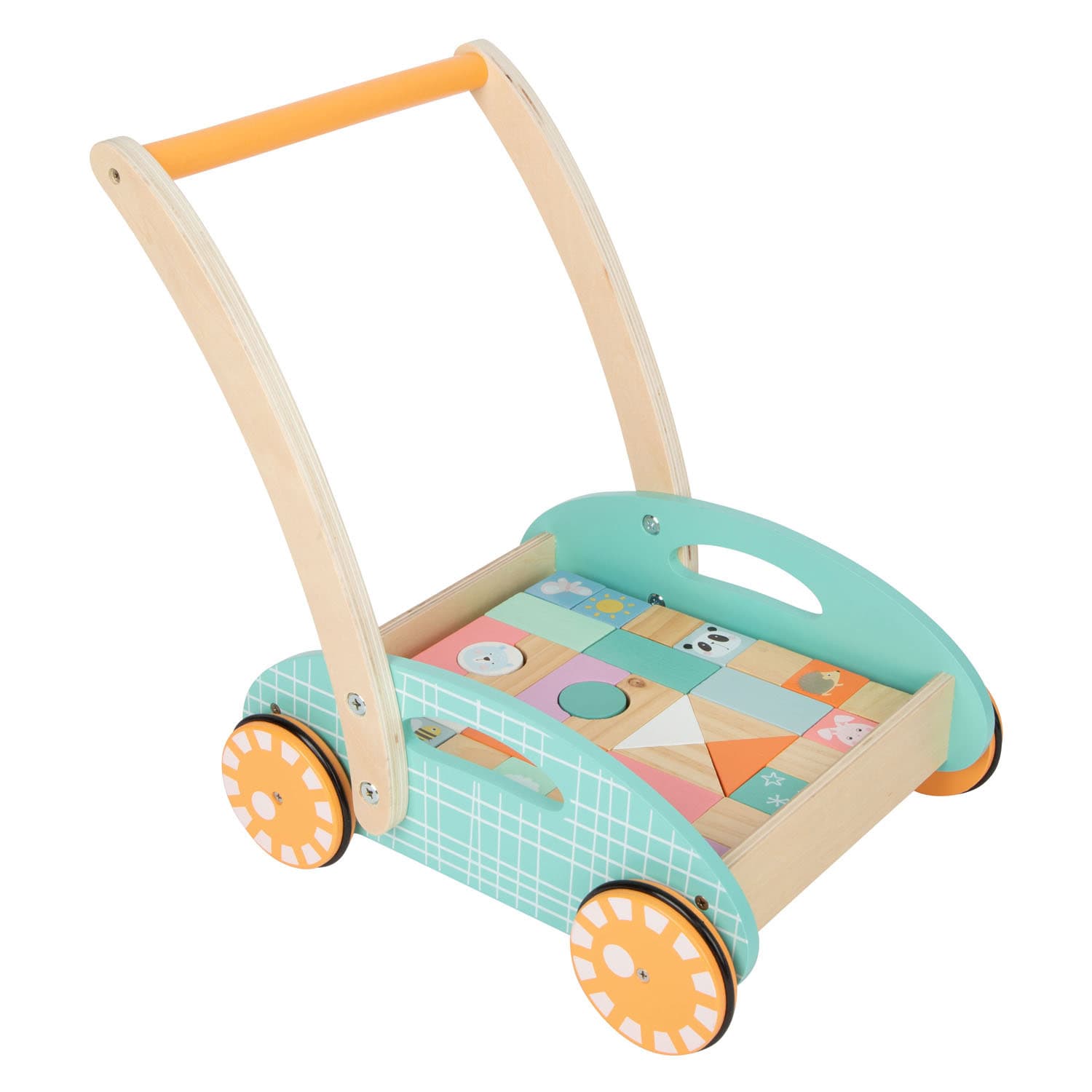 Small Foot - Houten Baby Walker Loopwagen met Blokken Pastel, 35dlg.