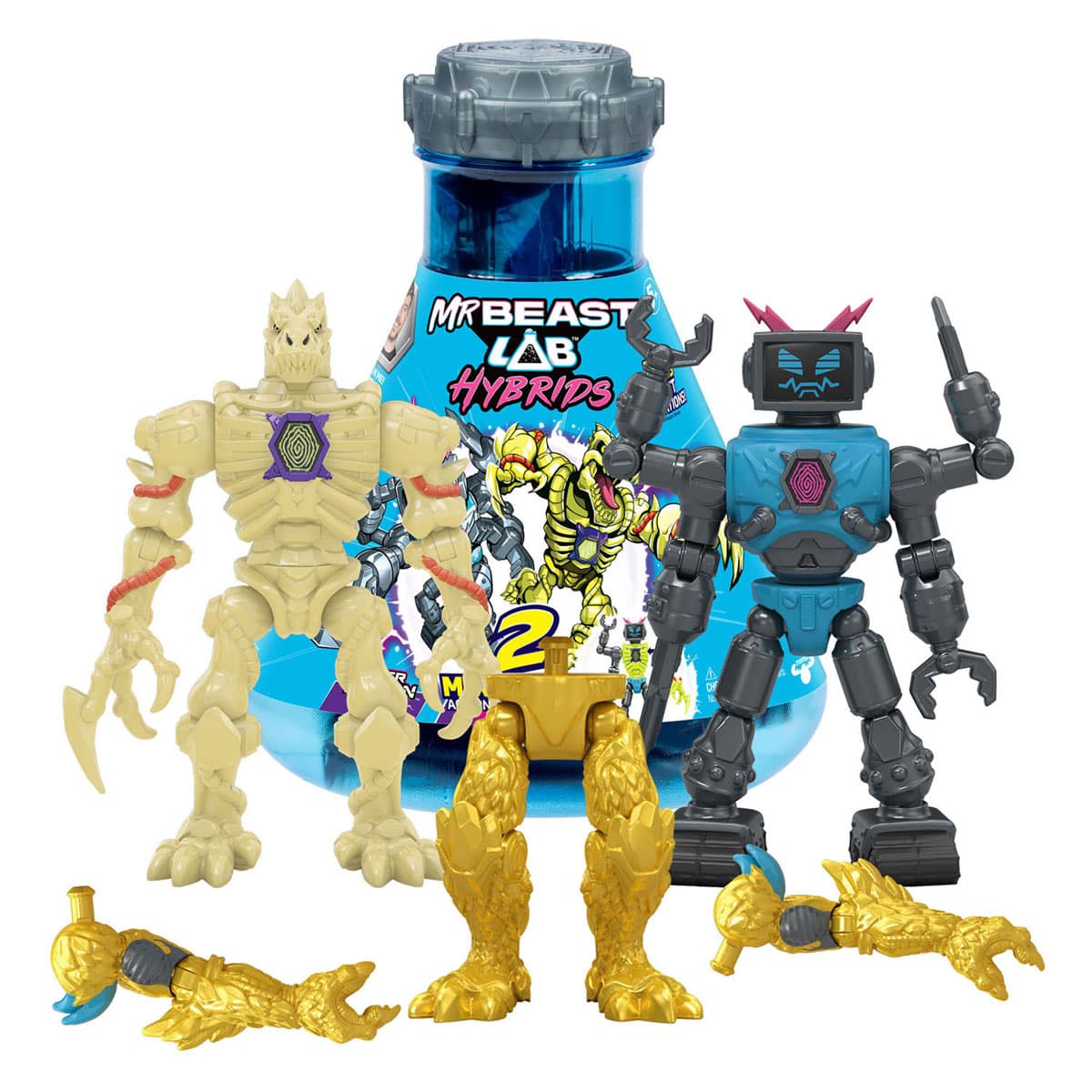 Mr Beast Lab Hybrids 2 Mix Match Figures included Hyper Fusion Series LabBot VS Gid Skeleton Toys FN